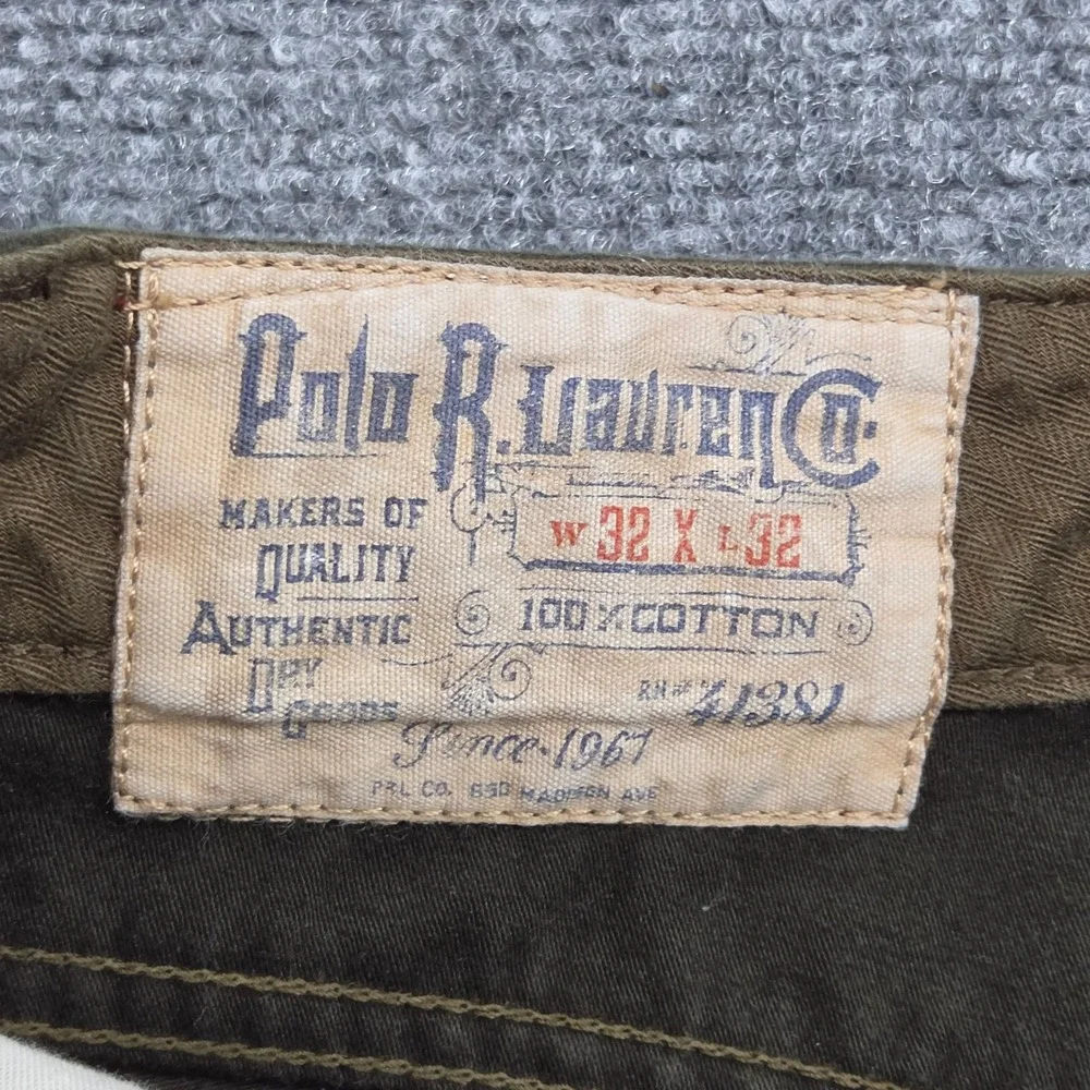 Vintage Polo Ralph Lauren Pants 32x32 Olive Green Sueded Cotton Straight Leg 90s